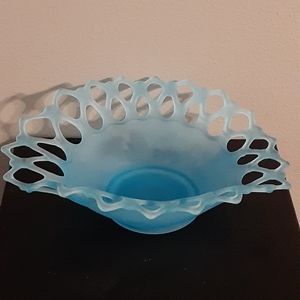Vintage Satin Blue Westmoreland Lace Edged Bowl